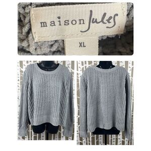 Maison Jules Grey Chenille Loose Knit Sweater sz XL